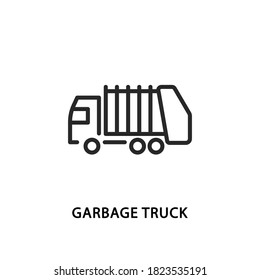 Garbage truck flat line icon. Vector illustration lorry. Recycling and sorting of waste. svg