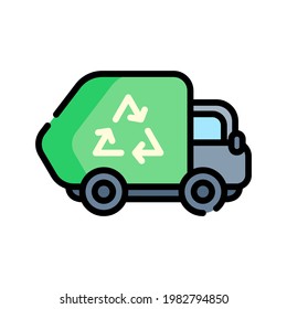 garbage truck with garbage goes to the landfill. waste recycling. vector dump truck isolated on white background.