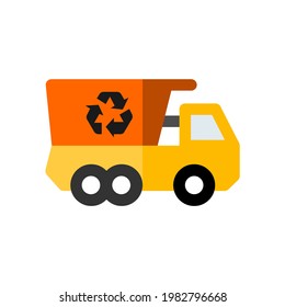 garbage truck with garbage goes to the landfill. waste recycling. vector dump truck isolated on white background.