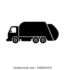 Garbage truck icon. Black silhouette. Side view. Vector simple flat graphic illustration. The isolated object on a white background. Isolate.