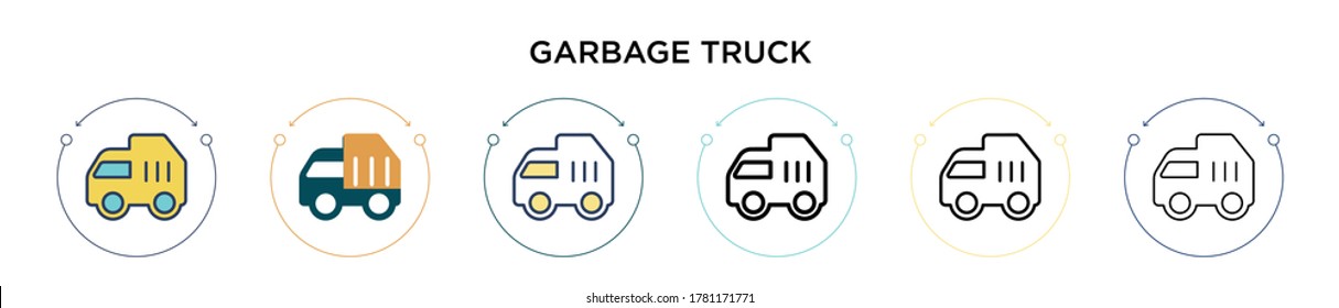 LKW-Icon in gefüllter, dünner Linie, Umriss- und Strichform. Vektorgrafik von zwei farbigen und schwarzen LKW-Vektorgrafiken-Symbolen kann für mobile, i, i, web-basierte