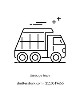 Garbage Truck Icon. Outline Style Icon Design Isolated On White Background