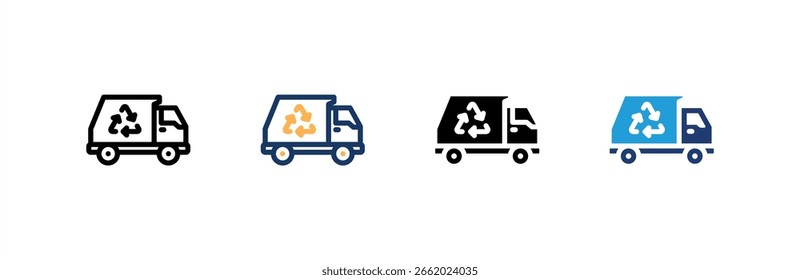 Conjunto de iconos de camión de basura colección de estilo múltiple. Ilustración vectorial.