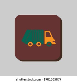 Garbage truck icon. Silhouette of a garbage truck. Side view. Raster