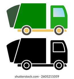 garbage truck icon, simple flat style, illustration, logo sign symbol pictogram template, for ui or ux isolated on white for mobile app, editable