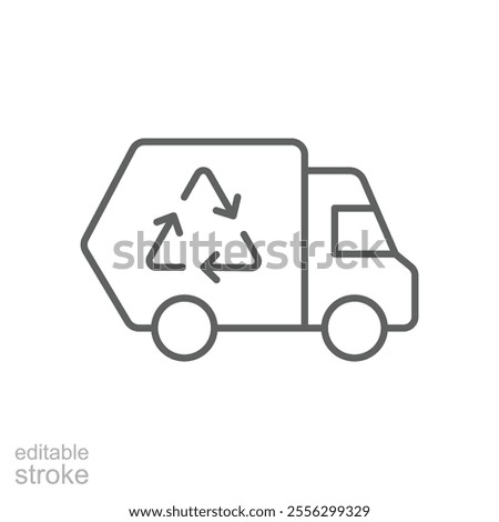 Garbage truck icon. Simple outline style. Landfill, recycling, trash, container, garbage management, vehicle, transportation concept. Thin line symbol. Vector illustration isolated. Editable stroke.