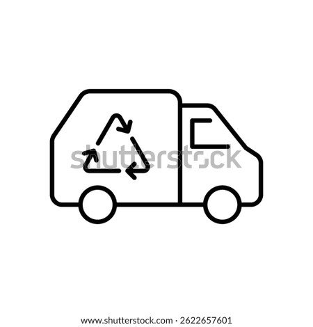 Garbage truck icon. Simple outline style. Landfill, recycling, trash, container, garbage management, vehicle, transportation concept. Thin line symbol. Vector illustration isolated.