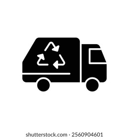 Garbage truck icon. Simple solid style. Landfill, recycling, trash, container, garbage management, vehicle, transportation concept. Black silhouette, glyph symbol. Vector illustration isolated.