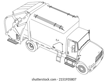 Vector de ilustración de camión de basura. Colorando camión de basura. Adecuado para el stock de libros de coloración
