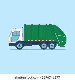 A garbage truck, isolated on a plain background, designed for collecting and transporting waste with a large storage compartment and an efficient loading system.