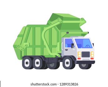 Garbage Truck Isolated On White Background. Vector Illustration