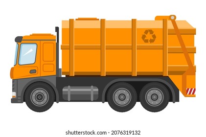 Garbage truck isolated on white background. Ecology and recycle concept. Vector illustration.
