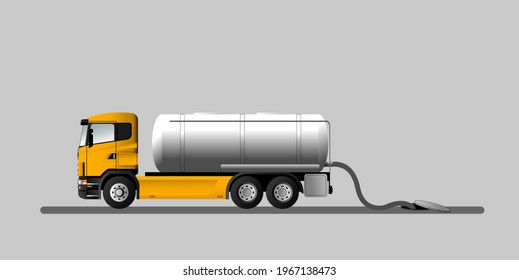 Garbage Truck For Liquid Waste And City Sewage System. Pumping Waste From A Sewer Well. Flat Vector Illustration.