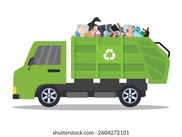 Garbage truck loaded with trash waste going to landfill