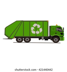 Garbage truck with the logo of the basket.Isolated on white background. Vector illustration.