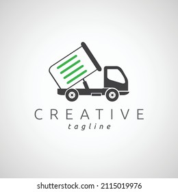 Garbage truck logo with recycle bin vector 