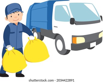 Garbage Truck And Male Worker