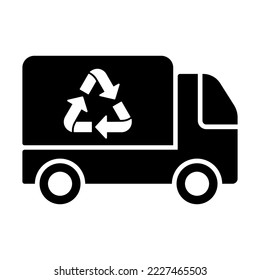 Garbage Truck with Recycle Symbol. Silhouette Icon. Vehicle Machine Transport for Waste Disposal Glyph Pictogram. Trash Transportation Ecology Service Industry Symbol. Isolated Vector Illustration.