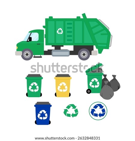 Garbage truck  and Recycle Trash vector, bin and truck. design for print ,logo ,Sticker 