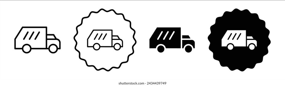 Garbage truck set in black and white color. Garbage truck simple flat icon vector