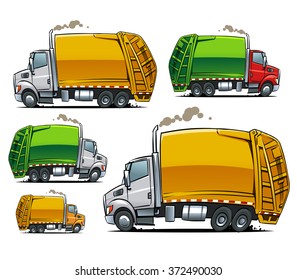 Garbage Truck Side View Cartoon Illustration