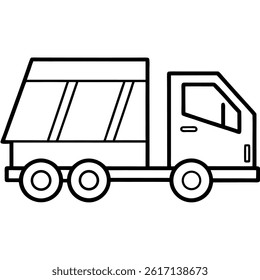 Garbage Truck in Thin Line Art Style – Monochrome Design for Transportation