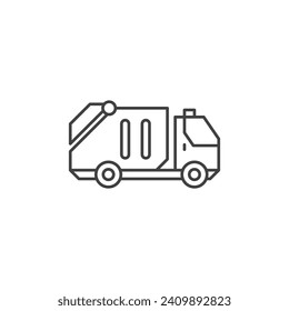 Garbage truck thin line icon, transportation and auto, waste lorry sign, vector graphics, a linear pattern on a white background.