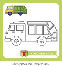 garbage truck, transportation, vehicle, outline coloring page for kids