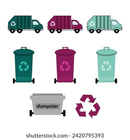 Garbage Truck with Trash Can Set clipart