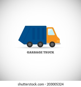 Garbage Truck With Trash Green Rubbish Recycling Symbol Icon Isolated On White Background Vector Illustration