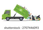 Garbage truck unloading wastes and trashes into the landfill site