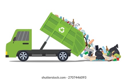 Camión de basura descargando desechos y basuras en el vertedero
