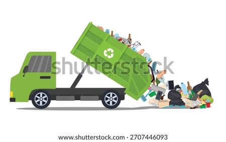 Garbage truck unloading wastes and trashes into the landfill site