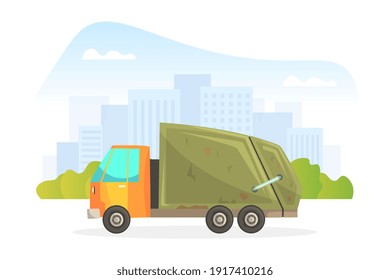 Garbage Truck, Urban Sanitary Car Cartoon Vector Illustration