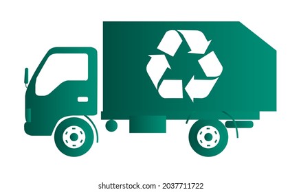 Garbage truck vector icon in green color