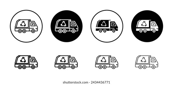 Garbage truck vector icon set collection. Garbage truck Outline flat Icon.