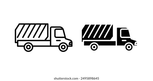 Garbage truck vector icon set in black color.