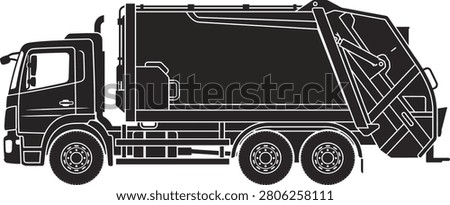 garbage truck vector illustration side view trash truck silhouette waste management vehicle