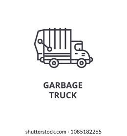 garbage truck vector line icon, sign, illustration on background, editable strokes