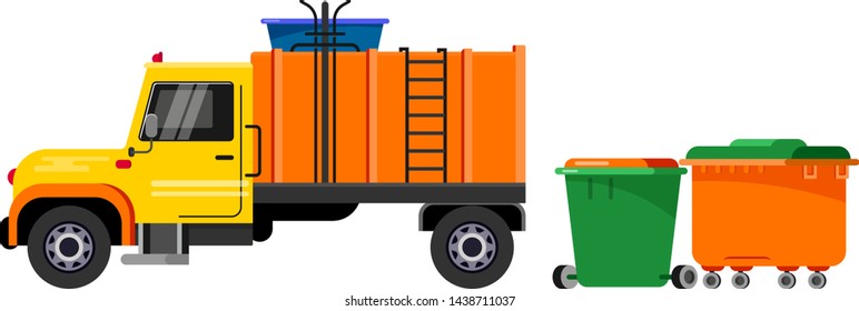 Garbage truck vector trash vehicle transportation illustration recycling waste clean service van car industry cleaning rubbish truck recycle container isolated on white background