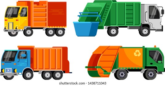 Garbage truck vector trash vehicle transportation illustration recycling waste clean service van car industry cleaning rubbish truck recycle container isolated on white background