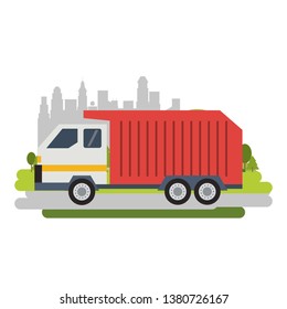 Garbage truck vehicle isolated flat