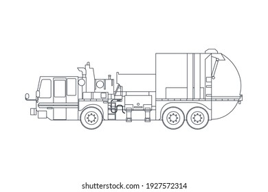 Garbage Truck Vehicle in Line. Modern Flat Style Vector Illustration. Social Media Template.