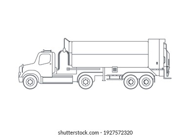 Garbage Truck Vehicle in Line. Modern Flat Style Vector Illustration. Social Media Template.