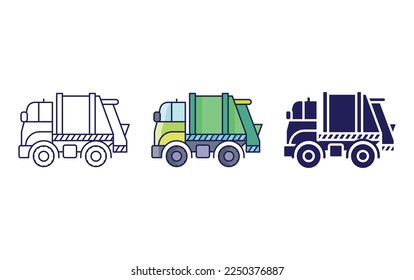 Ilustración de vectores de vehículos de camión de basura