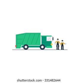 Garbage truck, waste collector, transportation services, truck drivers and workers