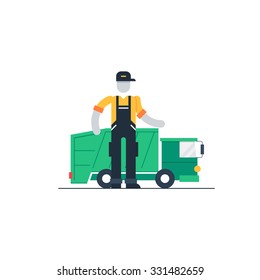 Garbage truck, waste collector, transportation services, truck drivers and workers