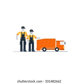 Garbage truck, waste collector, transportation services, truck drivers and workers