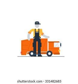 Garbage truck, waste collector, transportation services, truck drivers and workers