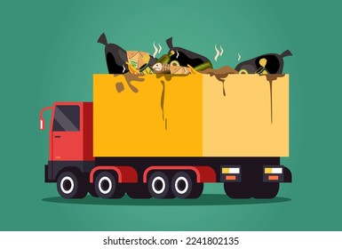 Garbage truck waste recycle trash car bin concept. Vector graphic design illustration element